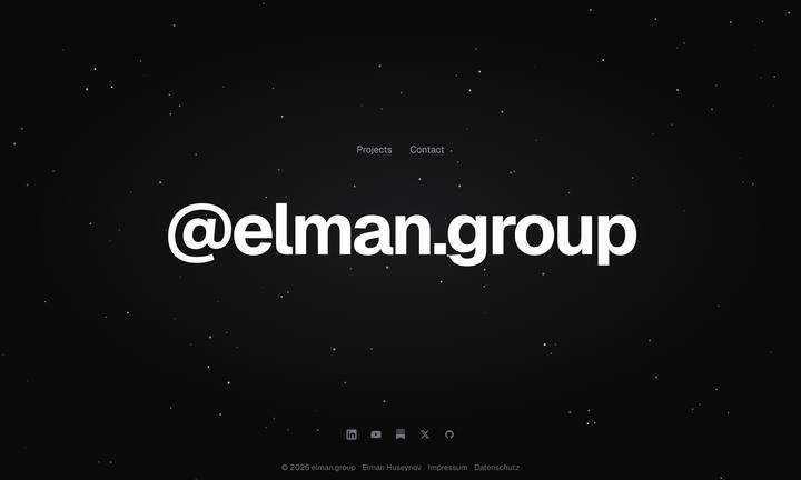 elman.group, first screen: The company site behind 12 products, at 36 KB a page.